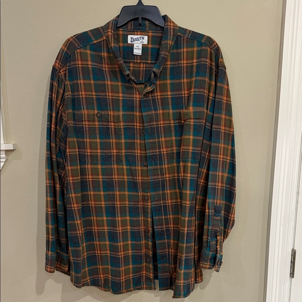 Duluth Trading Co Men's Flannel Shirt - Green and Brown